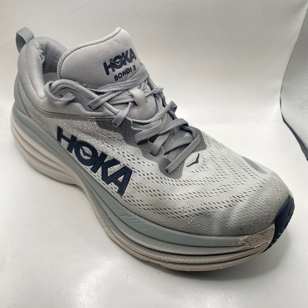 Hoka Bondi 8 Running Shoes Mens 10.5 D Grey Sharkskin Harbor Mist 1123202 SHMS